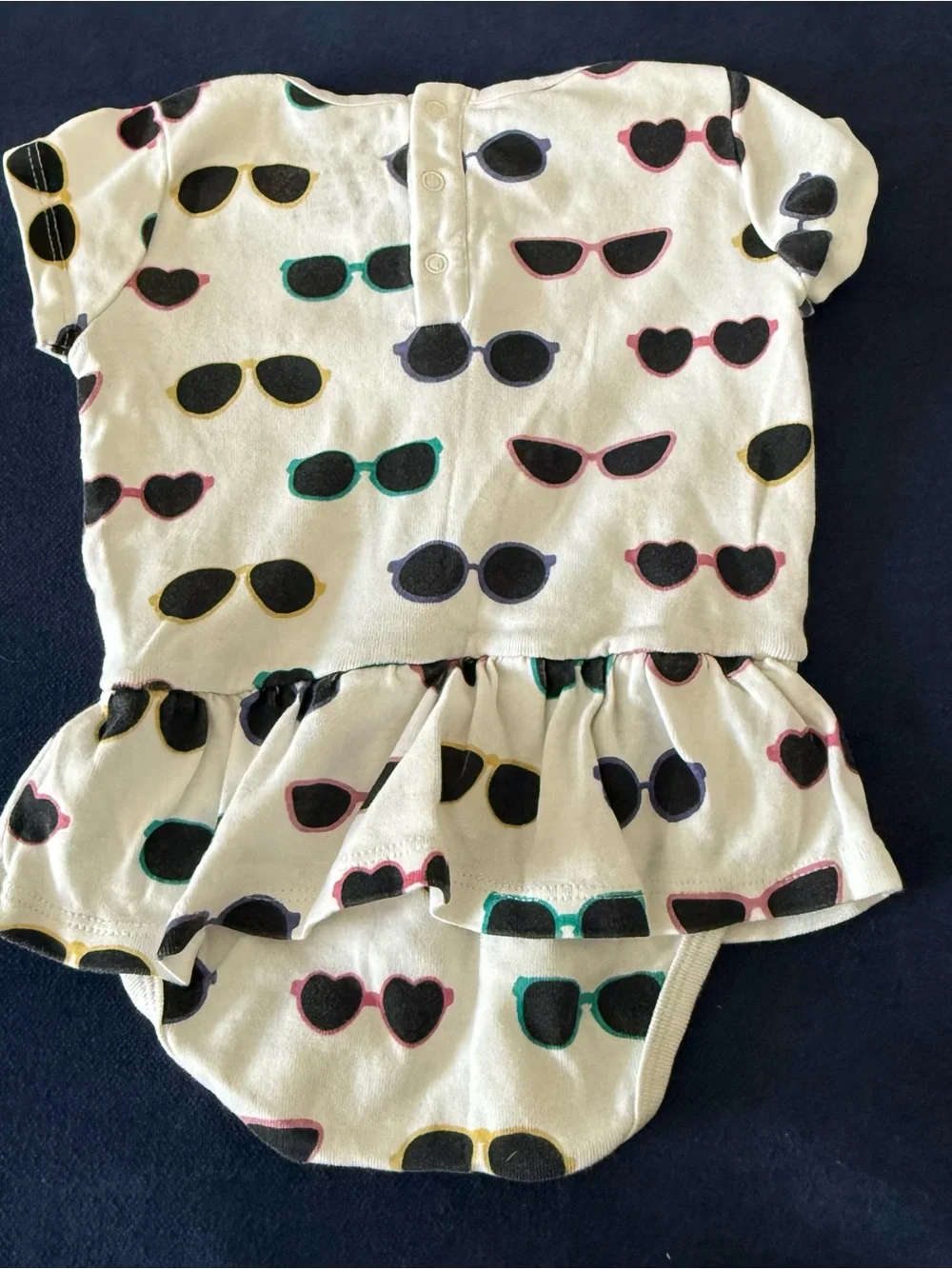 Monica + Andy White Baby Skirted Bodysuit 9-12m organic cotton Sunglasses Print